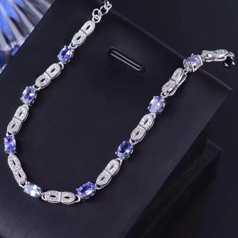 Роскошный Серебряный браслет с камнями 4ct натуральный Танзанит твердый 925 серебряный браслет оптом цена Танзанит серебряный браслет