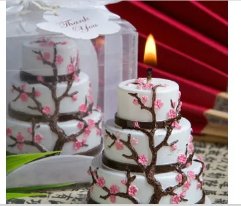 

wedding favor candles -- Wedding candle Cherry Blossom Design Cake Candle Favor 40pcs/lot