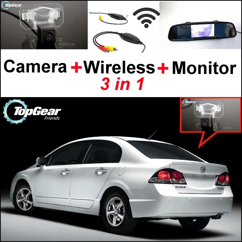 

3 in1 Special Camera + Wireless Receiver + Mirror Monitor Easy DIY Backup Parking System For Honda Civic 2006~2011