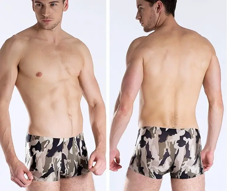 Трусы боксеры мужские Бесшовные пикантные камуфляжные плавки гладкие дышащие с