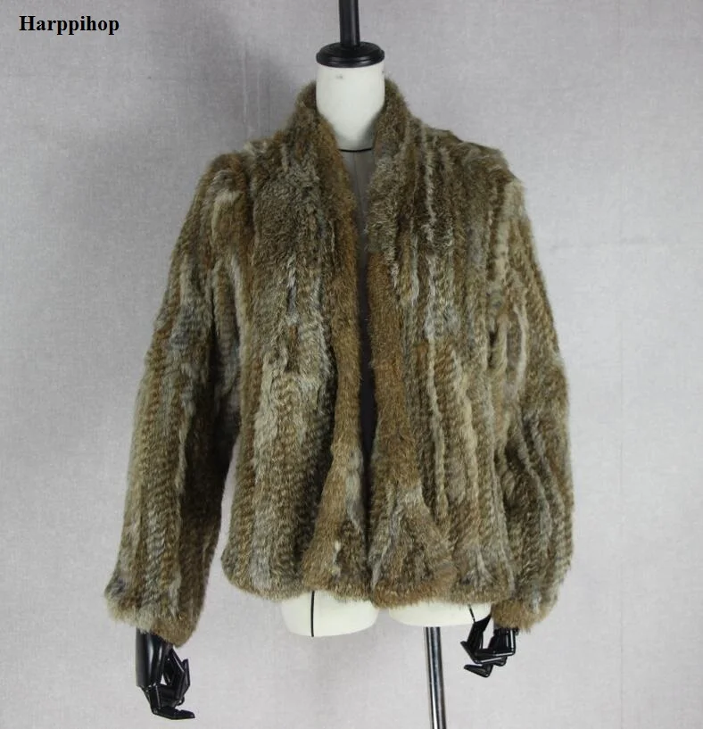 Knitted Rabbit Fur Jackets Cardigan Outwear Women Winter long rabbit fur fashion coat