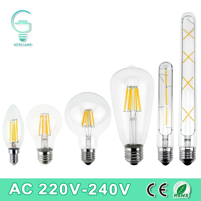 Светодиодная лампа накаливания E27 E14 в винтажном стиле 2 Вт 4 6 8 220 В 240 В|light house