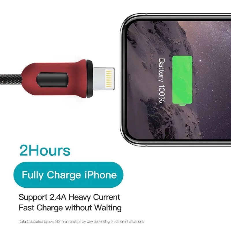 Кабель Snowkids для iPhone X 8 7 6 5 XR XsMax iPad красный и черный защитный дизайн