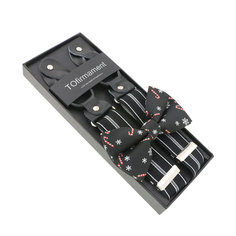 Новинка Мужская полосатые подтяжки галстук-бабочка набор мужчин 6 Кнопки брекеты