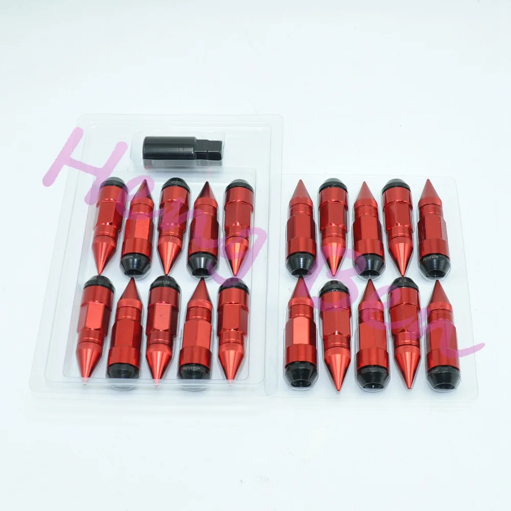 Красный HB продукт 20 шт. набор M12X1.5 и M12X1.25 шипами Расширенный 82 мм алюминий и железо тюнер наконечники гайки колеса/диски - Название цвета: Красный
