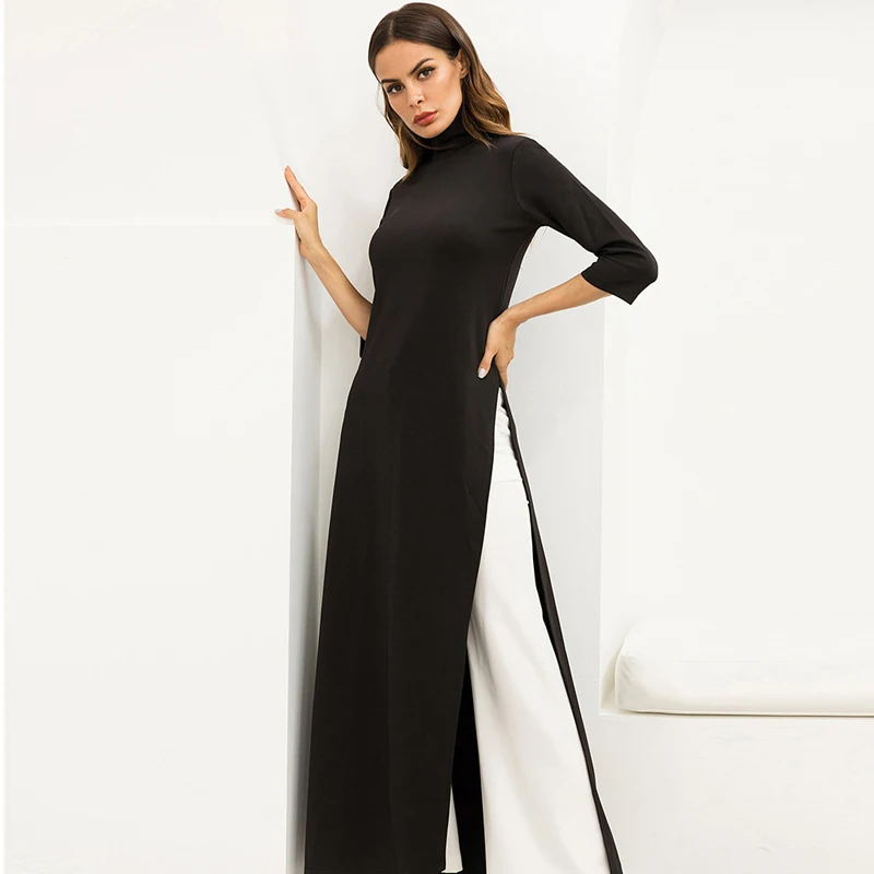 Женская одежда OTEN Fashions черное Элегантное Длинное Платье макси с высоким разрезом
