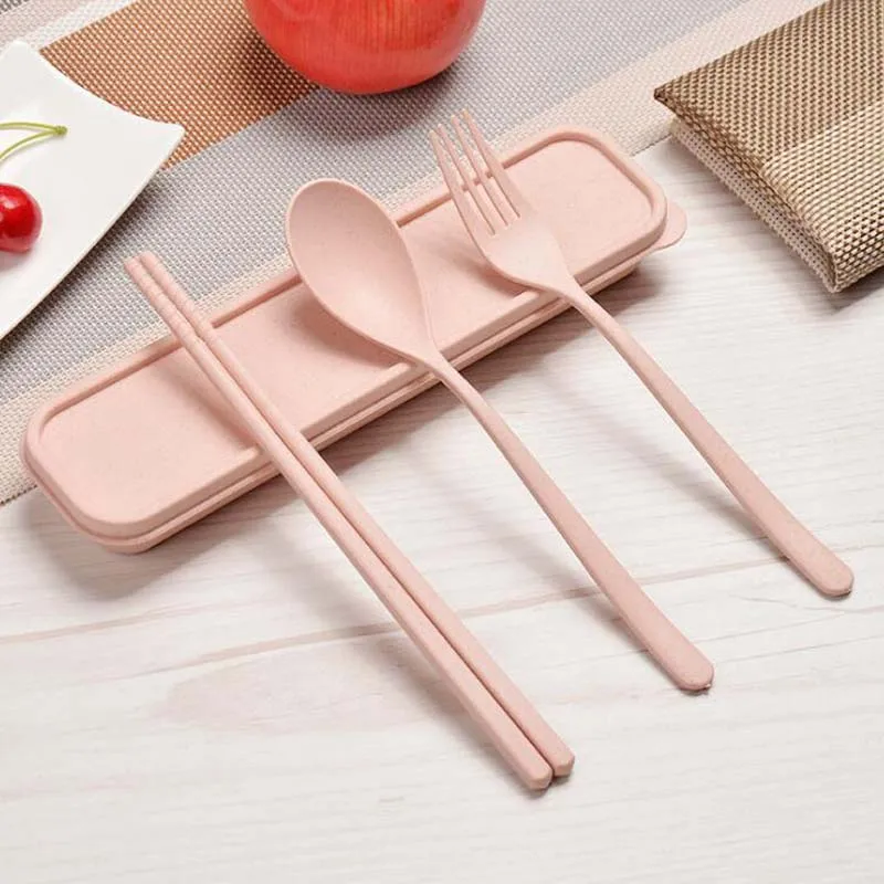 pink 3pcs Модель автомобиля Ложка Вилка нож набор палочек для еды контейнер для еды Детская школьная тарелка лоток детский подарок столовые приборы для путешествий - Цвет: pink 3pcs