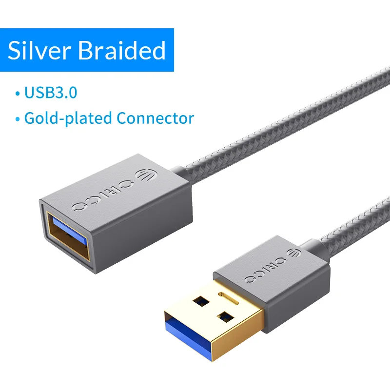 ORICO USB 3,0 кабель-удлинитель для женщин и мужчин USB кабель-удлинитель Супер Скоростной USB 3,0 кабель для передачи данных 1 м 1,5 м для компьютера ПК - Цвет: U3-MAA02-SV