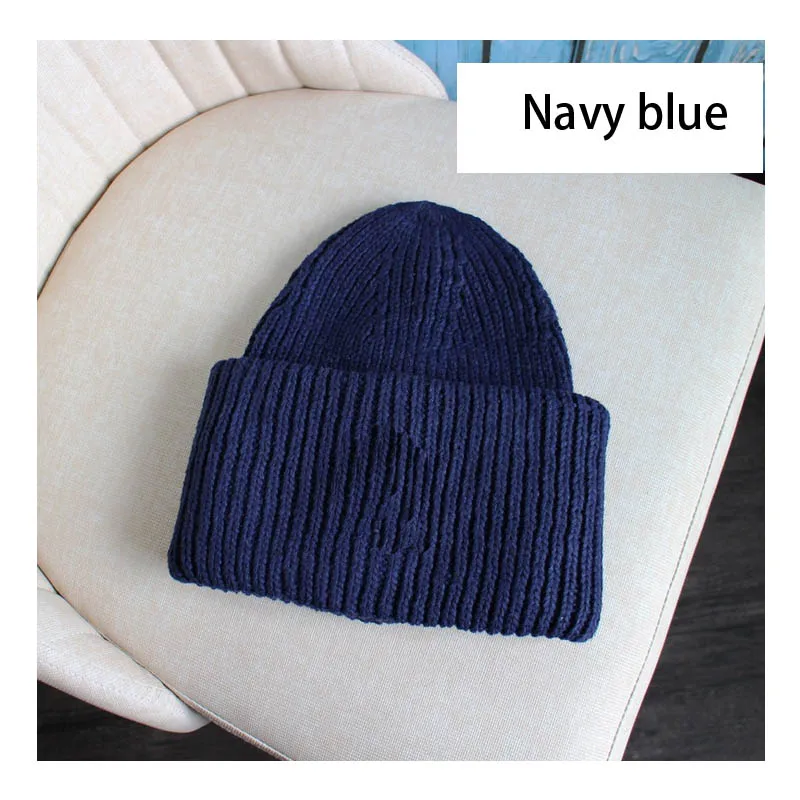 dark blue Зимняя Толстая шапочка, детская теплая кепка вязаная шапка, детские шерстяные шапочки, шапка с черепом для больших мальчиков, одежда для девочек, шляпы, под заказ - Цвет: dark blue