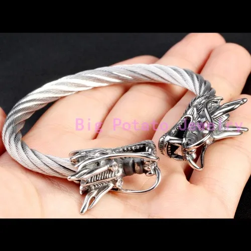 76 г высокое качество серебро золото черный цвет кабельная цепь с головой дракона