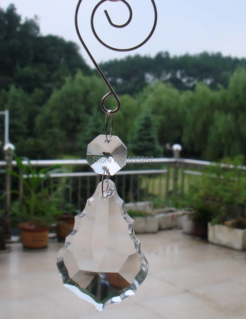 

200pcs/lot 1pc 14mm octagon beads+50mm crystal maple leaf pendant with fancy hook for HANGING glass GARLAND STRAND