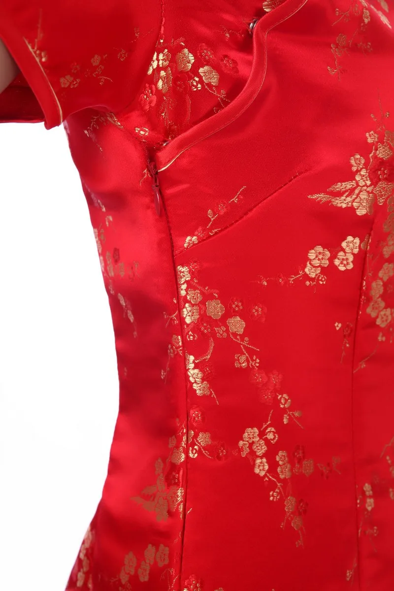 Женское вечернее платье-Ципао с коротким рукавом красное платье в китайском - Фото №1