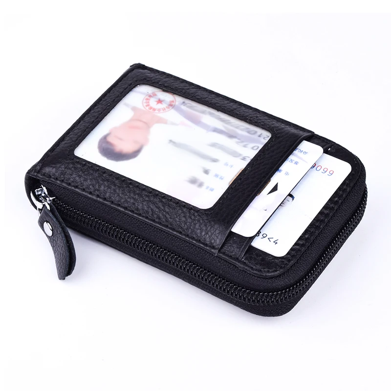 Кошелек из натуральной кожи с блокировкой RFID, кредитный держатель для карт, двойной короткий клатч, кошелек для монет, Дамский маленький чехол для ID карты, женский пакет