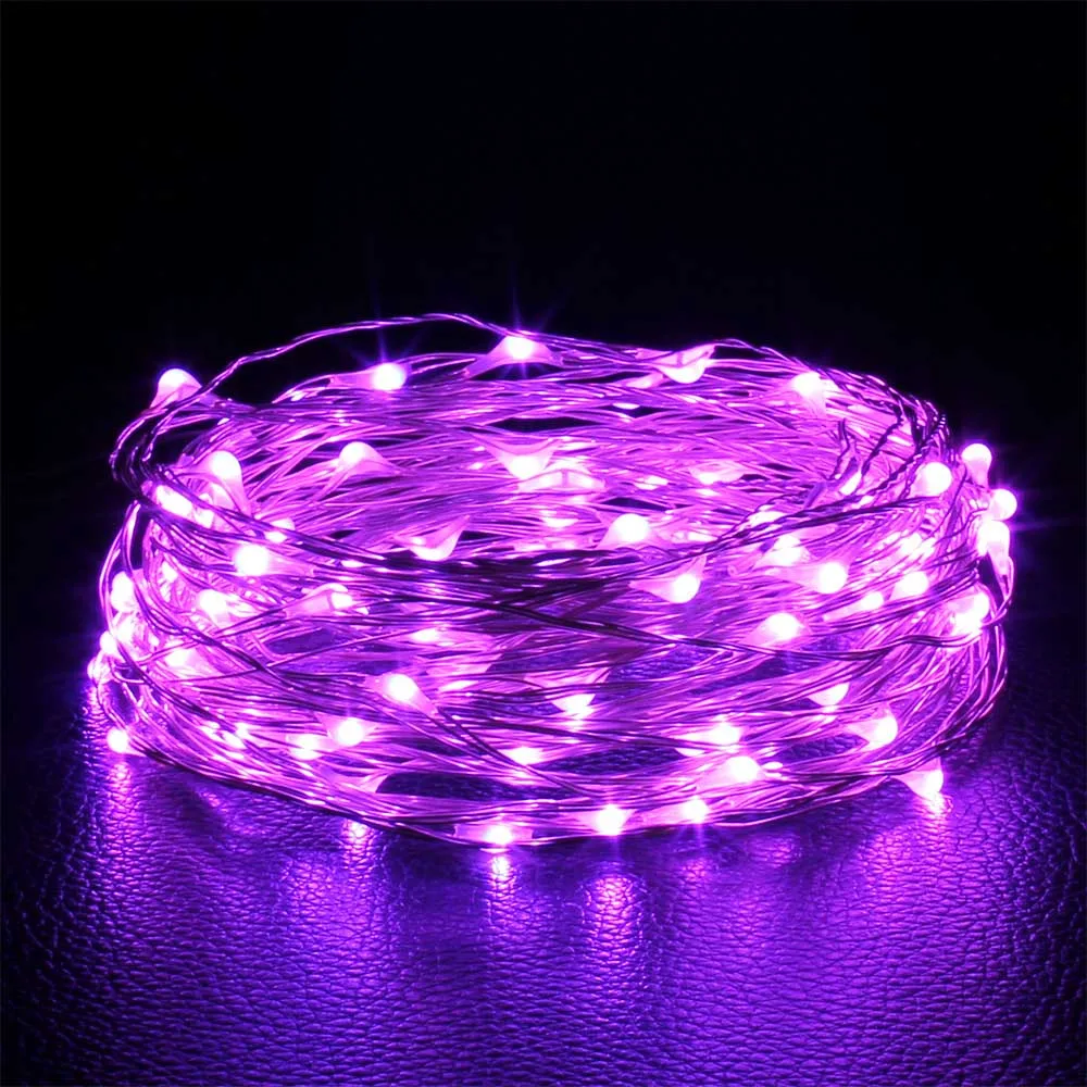 Purple 2 м, 3 м, 5 м, 10 м, светодиодный светильник с цепочкой, медный провод, USB или питание от батареи, светодиодный светильник-гирлянда, сказочный светильник для рождества, светильник s, Свадебная вечеринка - Испускаемый цвет: Purple
