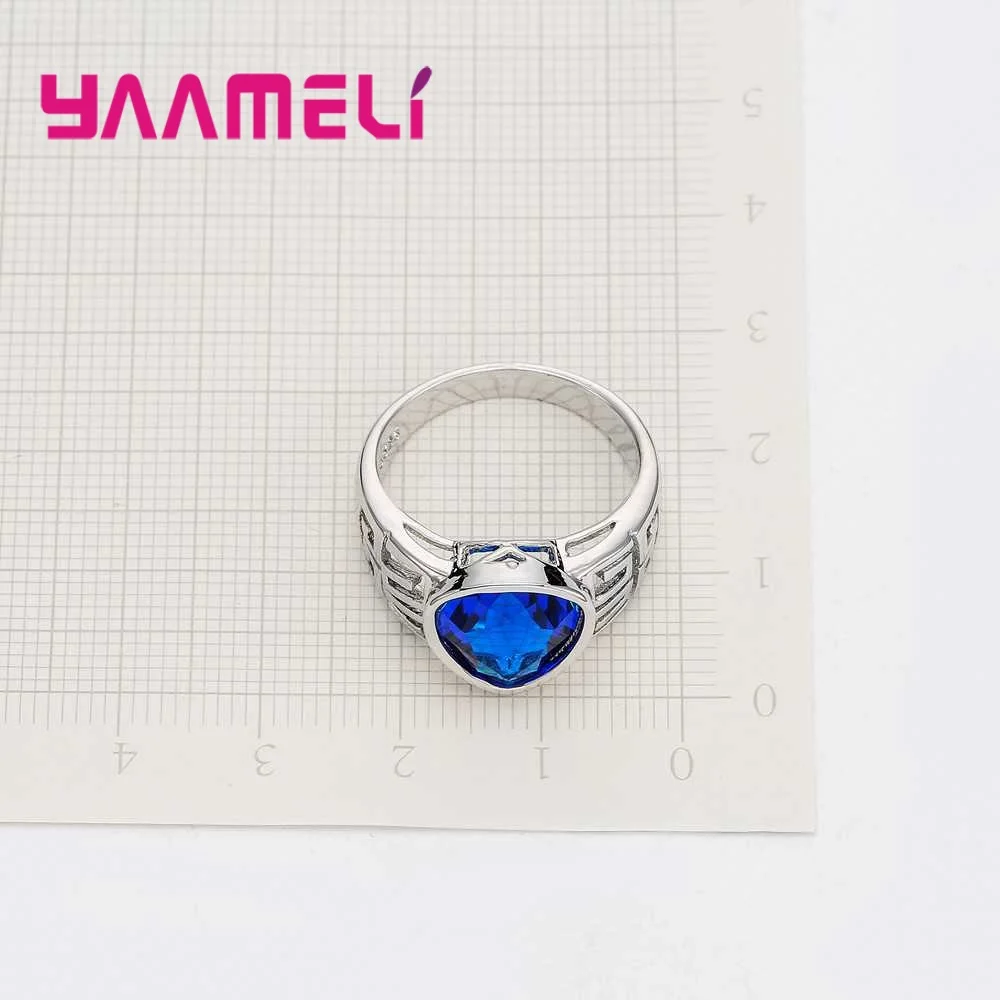 

Men Women Finger Rings Exquisite 925 Sterling Silver Crystal Blue Cubic Zirconia Store Present For Lover's Decoration