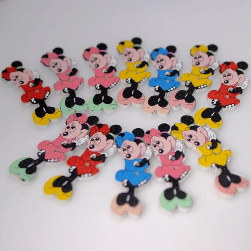 10 шт./лот объемные пуговицы Микки Мауса с 2 отверстиями натуральные деревянные