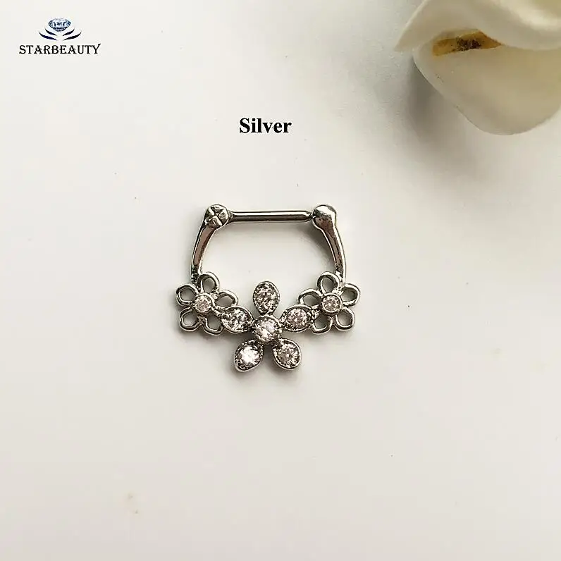 Silver 1 шт./лот тройной цветок Нос Кольца шпильки пирсинг-обманка для носа пирсинг для носовой перегородки тела ювелирные изделия милый хирургический стальной нос кольцо 16 г пирсинг - Окраска металла: Silver