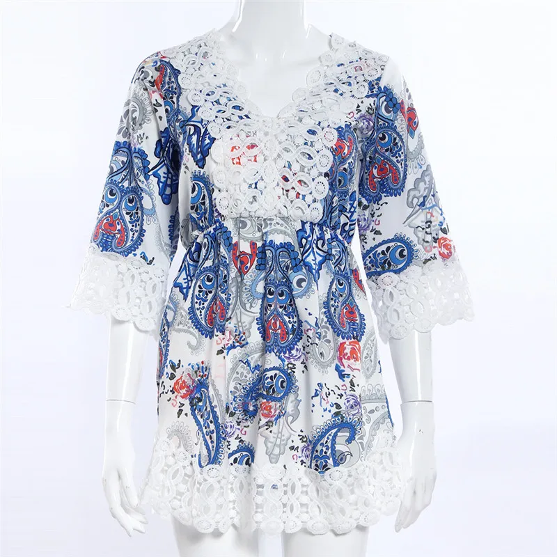 Лето 2017 женское платье боди сексуальное кружевное с цветочным принтом А-силуэта