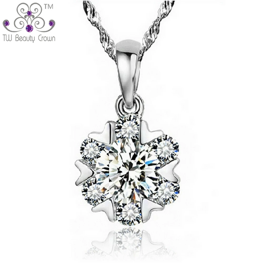 Женское колье из серебра 925 пробы с фианитом|heart pendant necklace|sterling silverpendant necklace |