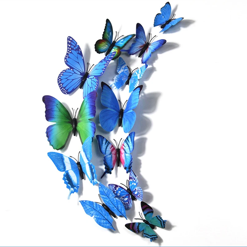 blue 12 шт./лот 3d Красочные бабочки для детской комнаты наклейки для стены в гостиной домашний декор DIY 3d бабочки для вечерние украшения дома - Цвет: blue