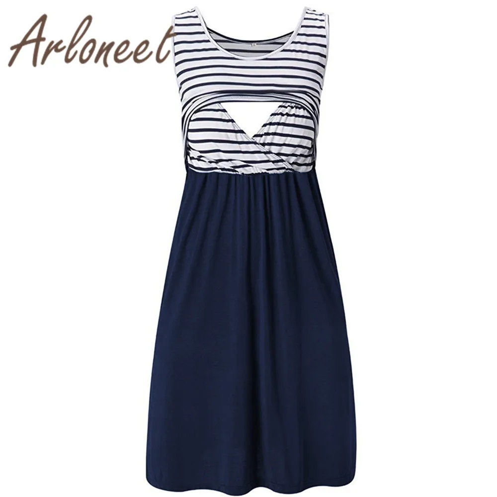 ARLONEET Clothes elegant women maternity dress Cotton Striped Breastfeeding 2019 Summer ladies pregnanct sundress Vestidos | Мать и