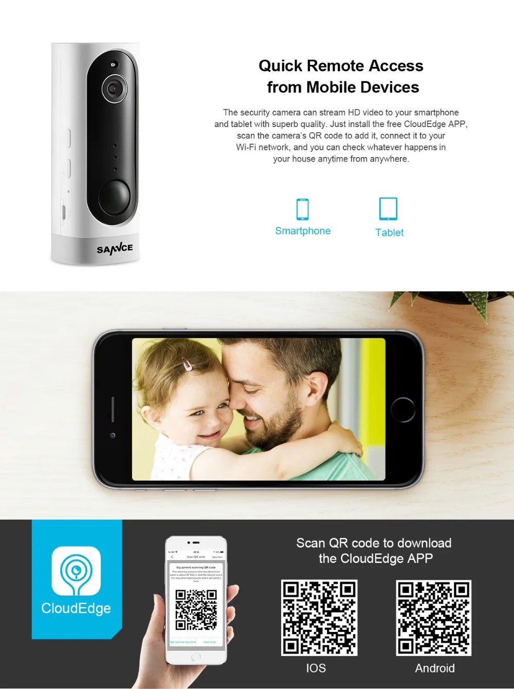 Беспроводная ip-камера SANNCE с аккумулятором, без проводов, Wi-Fi, 720 P, для помещений, детский монитор, камера безопасности, видео, PIR, камера для движения