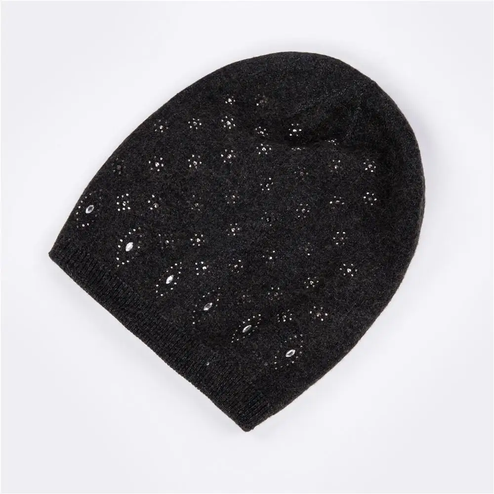 dark gray COKK шерстяные зимние шапки бини для женщин Skullies Beanies Hat для женщин Стразы цветок вязаная шапка для девочек чулок шапка женский чепчик - Цвет: dark gray