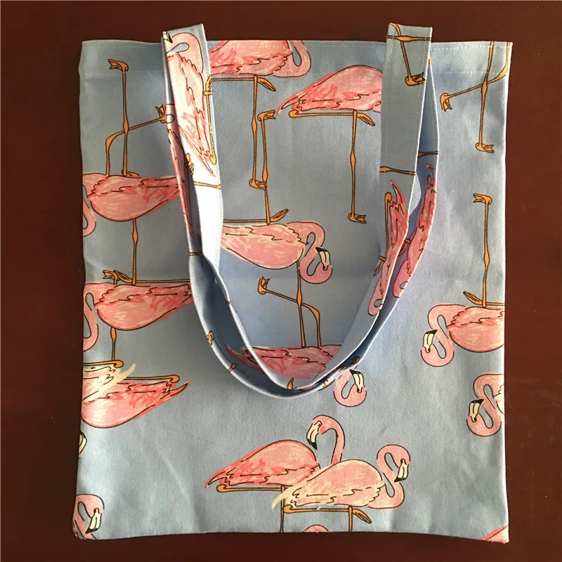 YILE Cotton Canvas Eco Shopping Tote Shoulder Bag Flamingo Blue Bottom 17417-1
