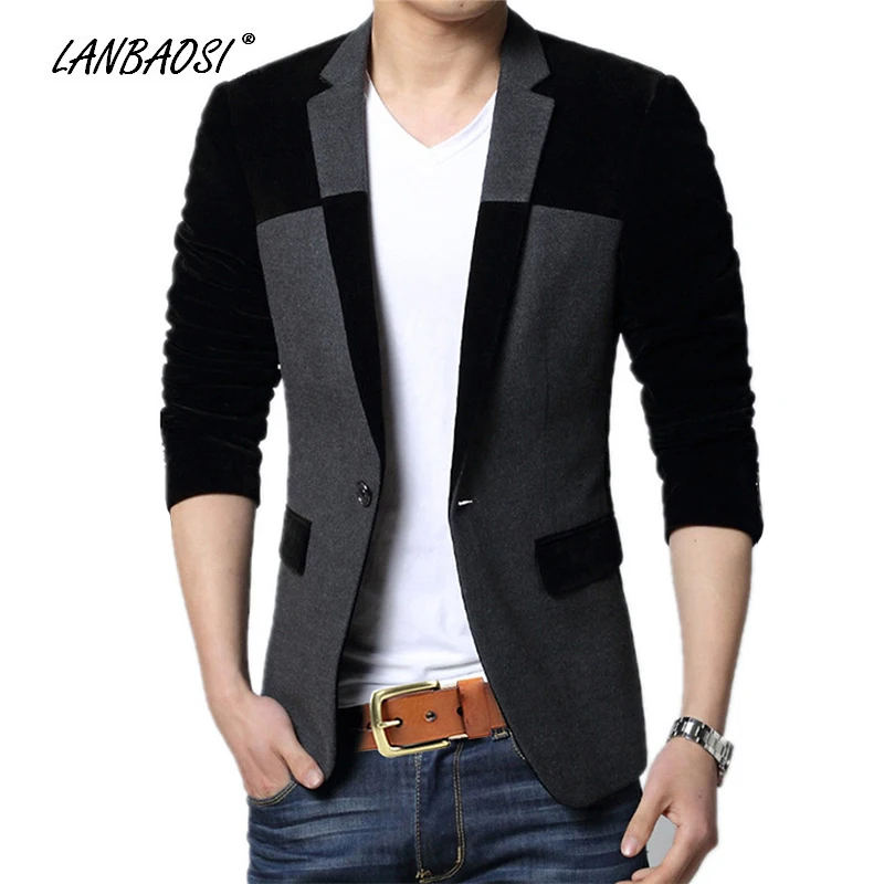 Блейзер LANBAOSI мужской на одной пуговице повседневный приталенный вельветовый