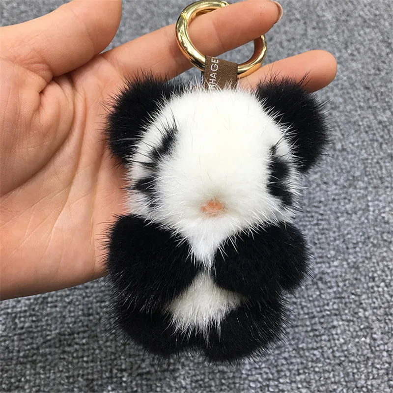 Натуральная 8 см мини модная мягкая кожа мех норки брелок панда кольцо Подарочная