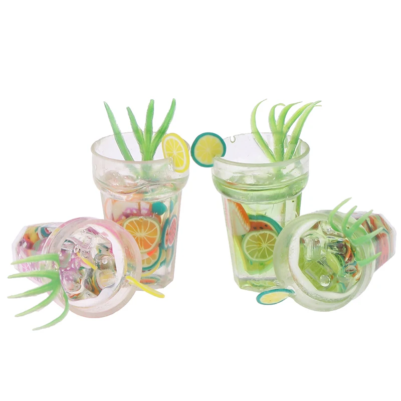 

2 шт. 1/12 смолы мини фруктовая чашка мини лед фрукты напиток играть кукольный домик кухня миниатюрная Еда моделирование напитки модель игруш...