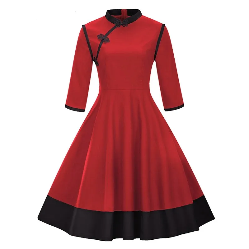 Aovica 3XL 4XL размера плюс женская одежда Pin UP Vestidos Осень Зима Ретро Повседневные Вечерние платья рокабилли 50s винтажные платья