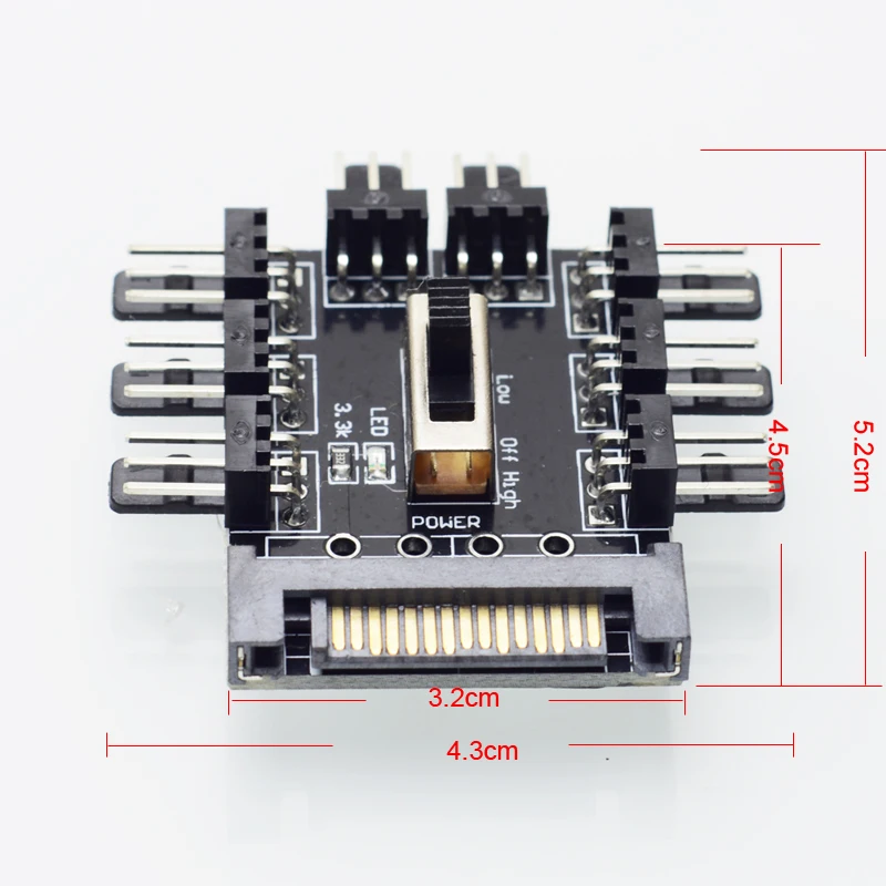 8 way 3 Pin Fan HUB SATA power to ports 3Pin male Socket Computer case Cooler Cooling Spliter card with Self Adhesive | Компьютеры и