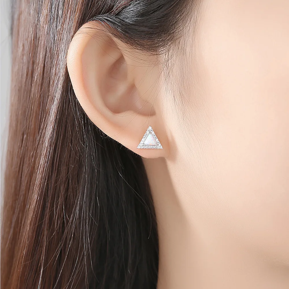 DR Created Triangle Fire Opal S925 Stud Earrings for Women 925 Sterling Silver 2019 Fine Jewelry Joyeria Fina Para Mujer Brinco | Украшения