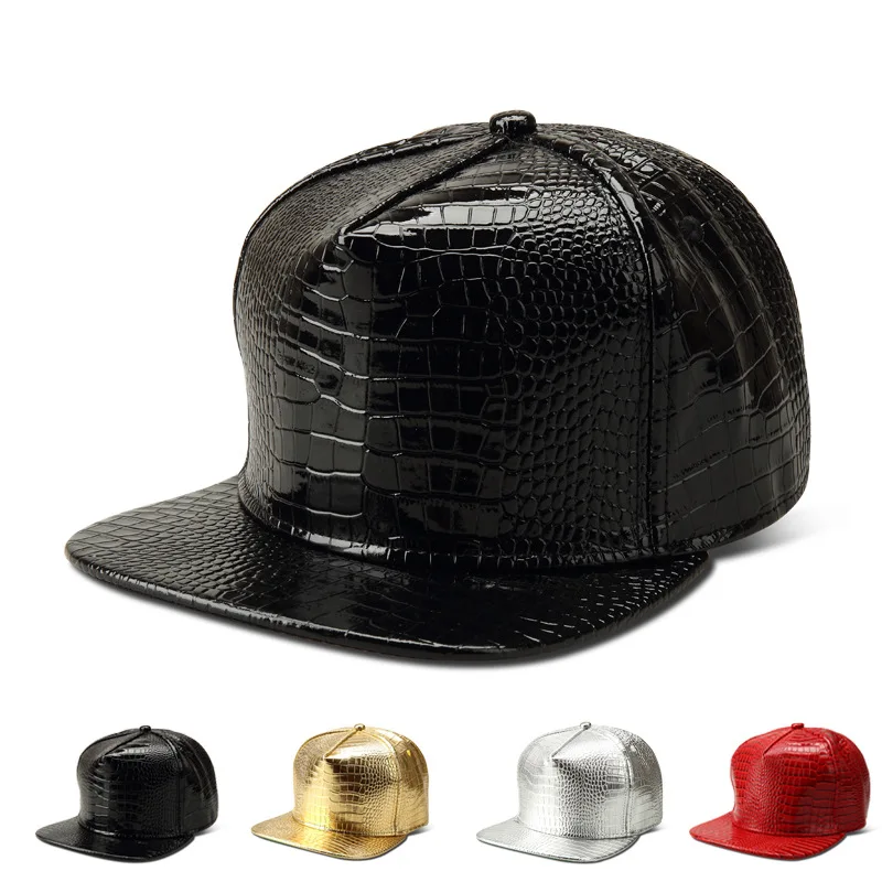 

Hip hop hat for Man women Pure color Snake skin pattern Hip hop Hat Fashion Pu leather Hip hop Hat Flat eaves Baseball cap