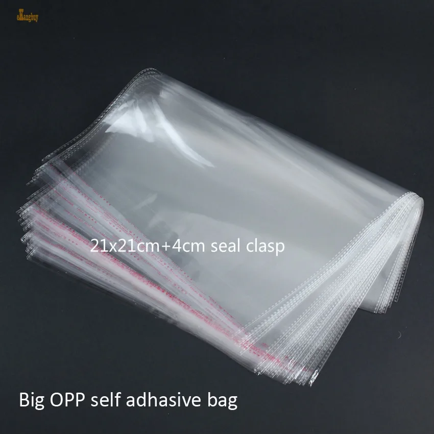 

100pcs/lot Clear Resealable BOPP/Cellophane Big 21x21cm+4cm Transparent OPP Gift Bags Plastic Packaging Bag Self Adhesive Seal