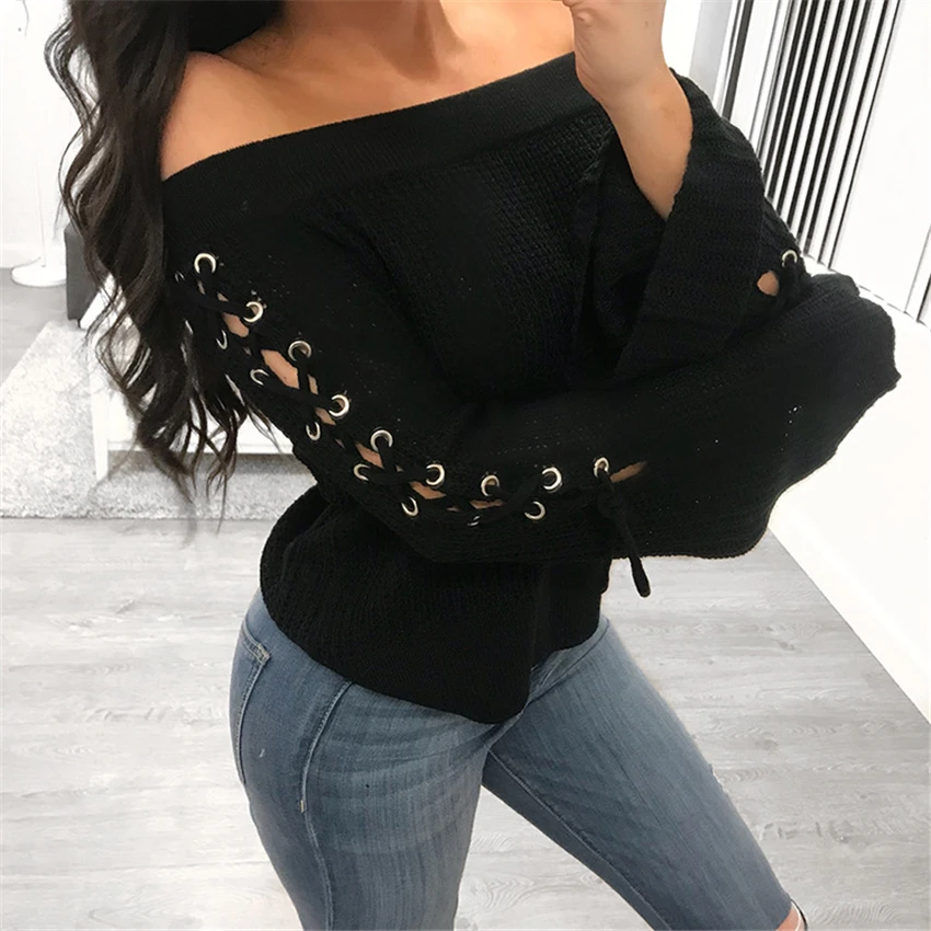 Женский пуловер с длинным рукавом Pull Femme Hiver свободный однотонный вязаный свитер
