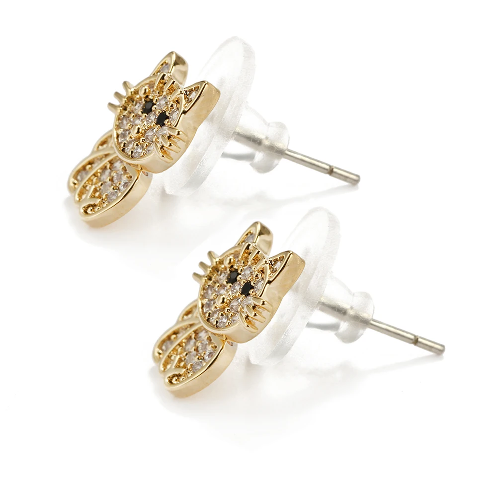 Женские серьги гвоздики с фианитом в форме кота милые романтичные для девушек