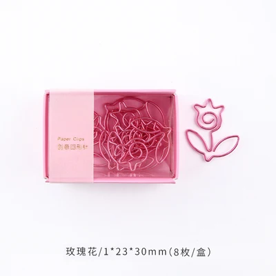 8pcs rose 8 шт./кор. милые металлические Бумага зажимы Фламинго Кактус в форме мультфильм зажим для бумаги Kawaii Единорог планета Закладка для книги Мемо клипы канцелярских принадлежностей - Цвет: 8pcs rose