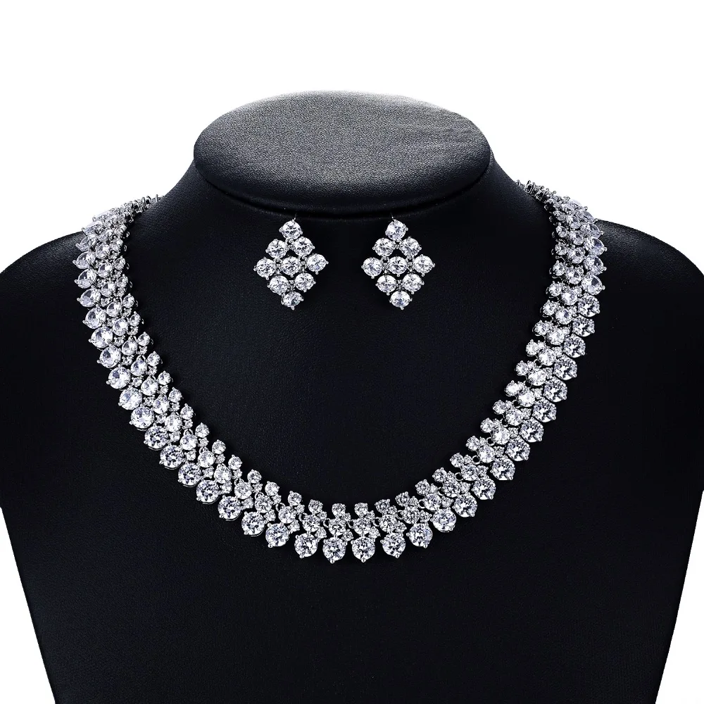 

Кристалл CZ кубический цирконий Свадебные Круглые ожерелья серьги набор ювелирных изделий для женщин аксессуары CN10007