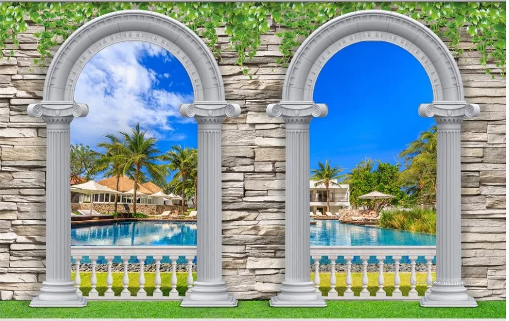 3d Настенные обои римские арки Seaview 3D ТВ фон стереоскопические papel parede |