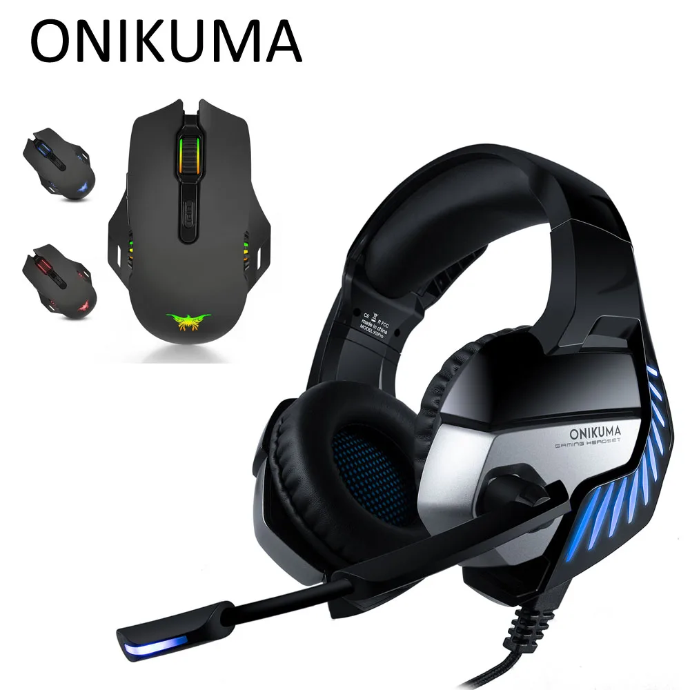 ONIKUMA K5 Pro Casque PS4 Игровые наушники PC Gamer стерео гарнитура с микрофоном+ профессиональная проводная USB игровая мышь - Цвет: with box