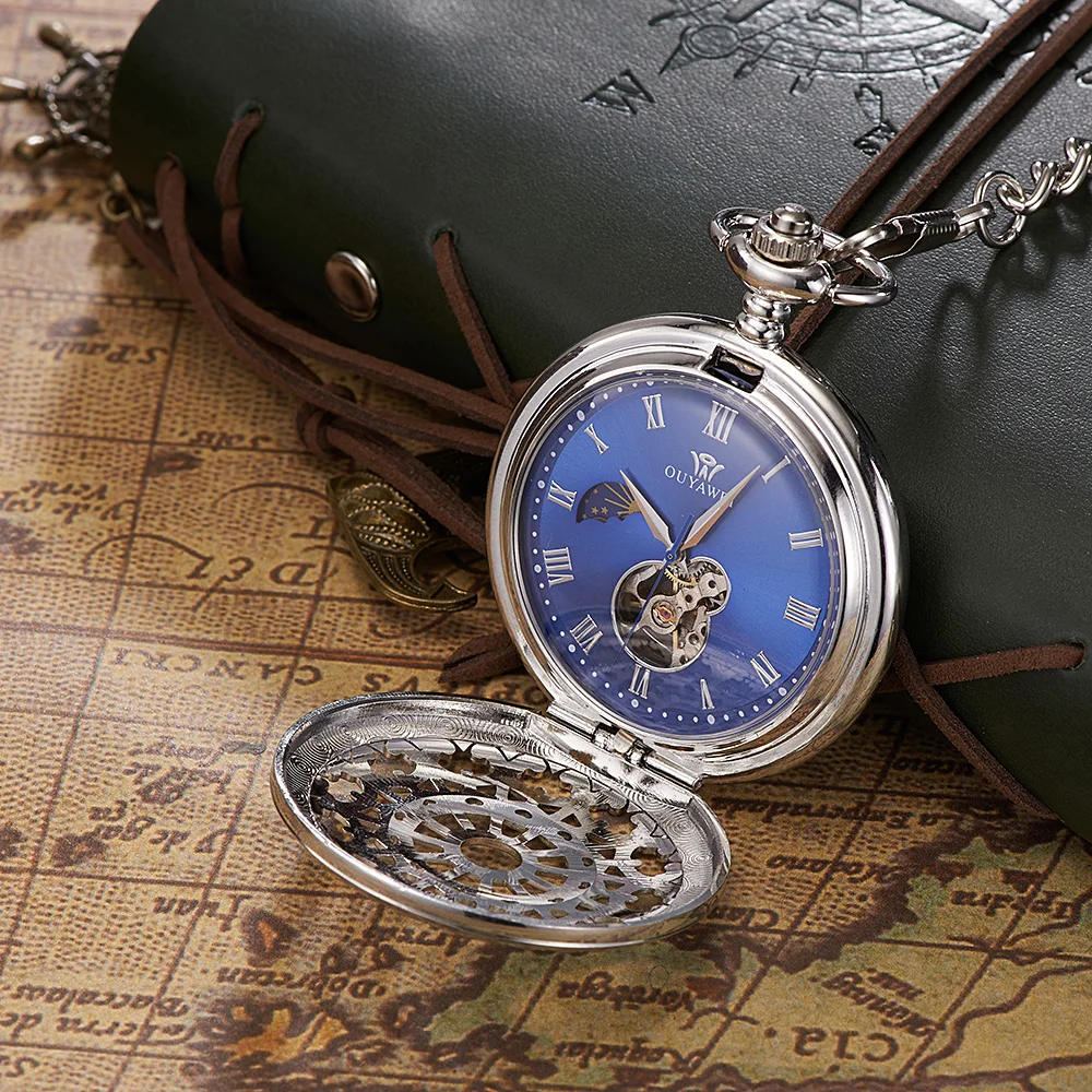 Часы мужские механические модные карманные с подвеской в виде скелета полностью