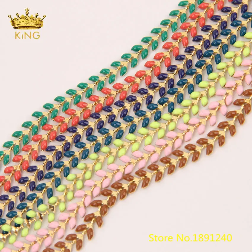 Random Color Sample 5meters Enamel Beaded Chains Findings,Enamel Chevron Chains,Fishbone Fishtail Chain,Flat Arrow Charms Rosary Necklace Bulk HX220 - Color: Random Color Sample