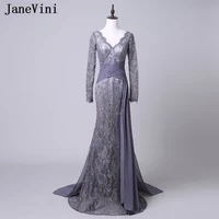 janevini saudi arabia lace mother of the bride dresses with sleeve mermaid see through sexy deep v neck floor length robe soiree