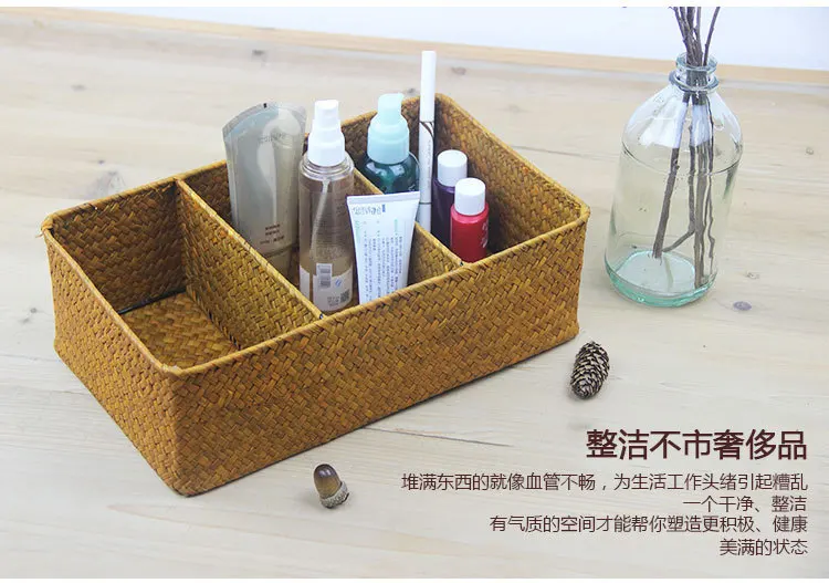 WHISM Seagrass коробка для хранения плетеная корзина из ротанга органайзер для макияжа тканый держатель для телефона ручной работы корзины для мелочей Кухонный Контейнер