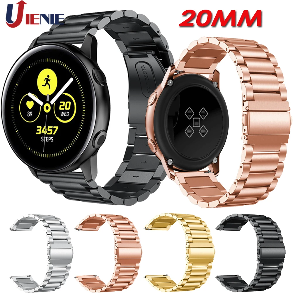 

20 мм браслет из нержавеющей стали для Samsung Gear Sport S2 Galaxy Watch Active 2/42 мм ремешок металлический браслет Роскошный сменный ремешок