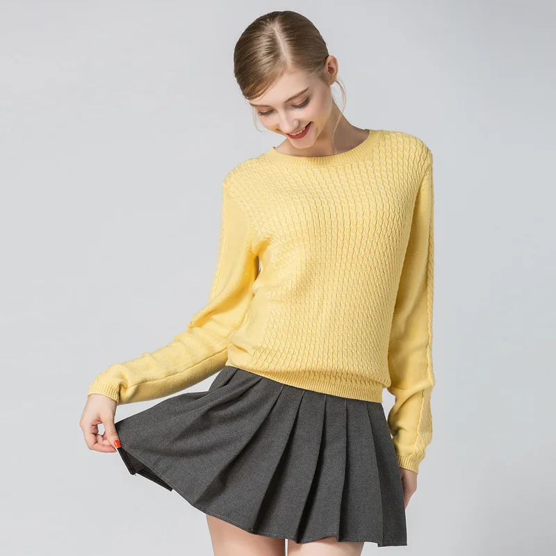 Модные однотонные Цвет круглым вырезом пуловеры для женщин осень-зима свободные