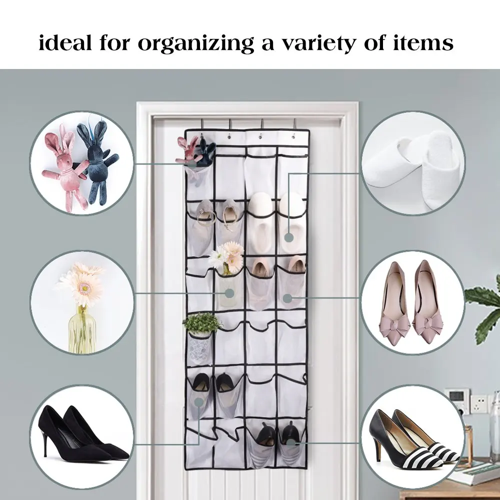 Подвесная полка для обуви с 24 карманами над дверью белая Подставка детской