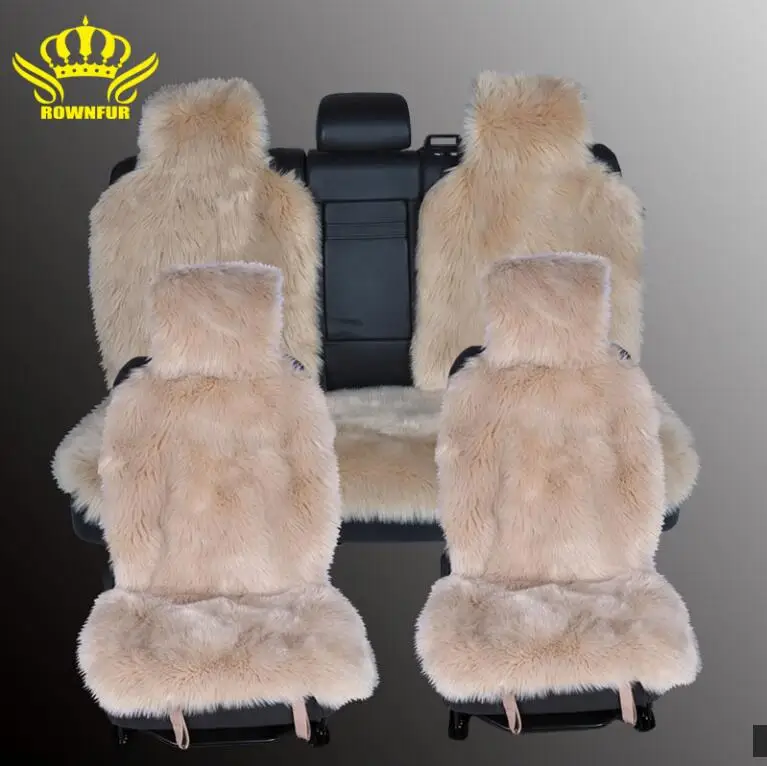 beige 1 set Корона мех 1комплект с длинными шерсть чехлы для сидений автомобиля искусственного меха.5цветов универсальный размер для всех сиденья авто.чехол для сидения автодля renault logan dacia duster vcds 19.6 toyota rav4 - Название цвета: beige 1 set